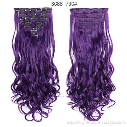 Answer 7 pieces a set  Long Straight Synthetic Hair Extensions Clips in High Temperature Fiber Black Brown Hairpiece